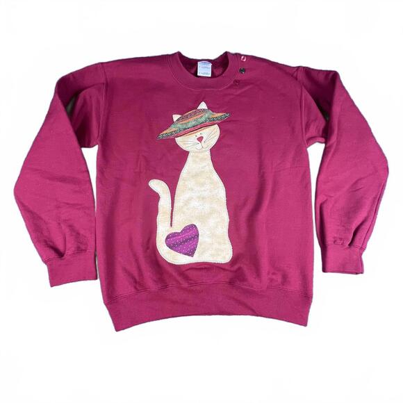 Gildan Other - Red Cat Applique Sweatshirt Size S